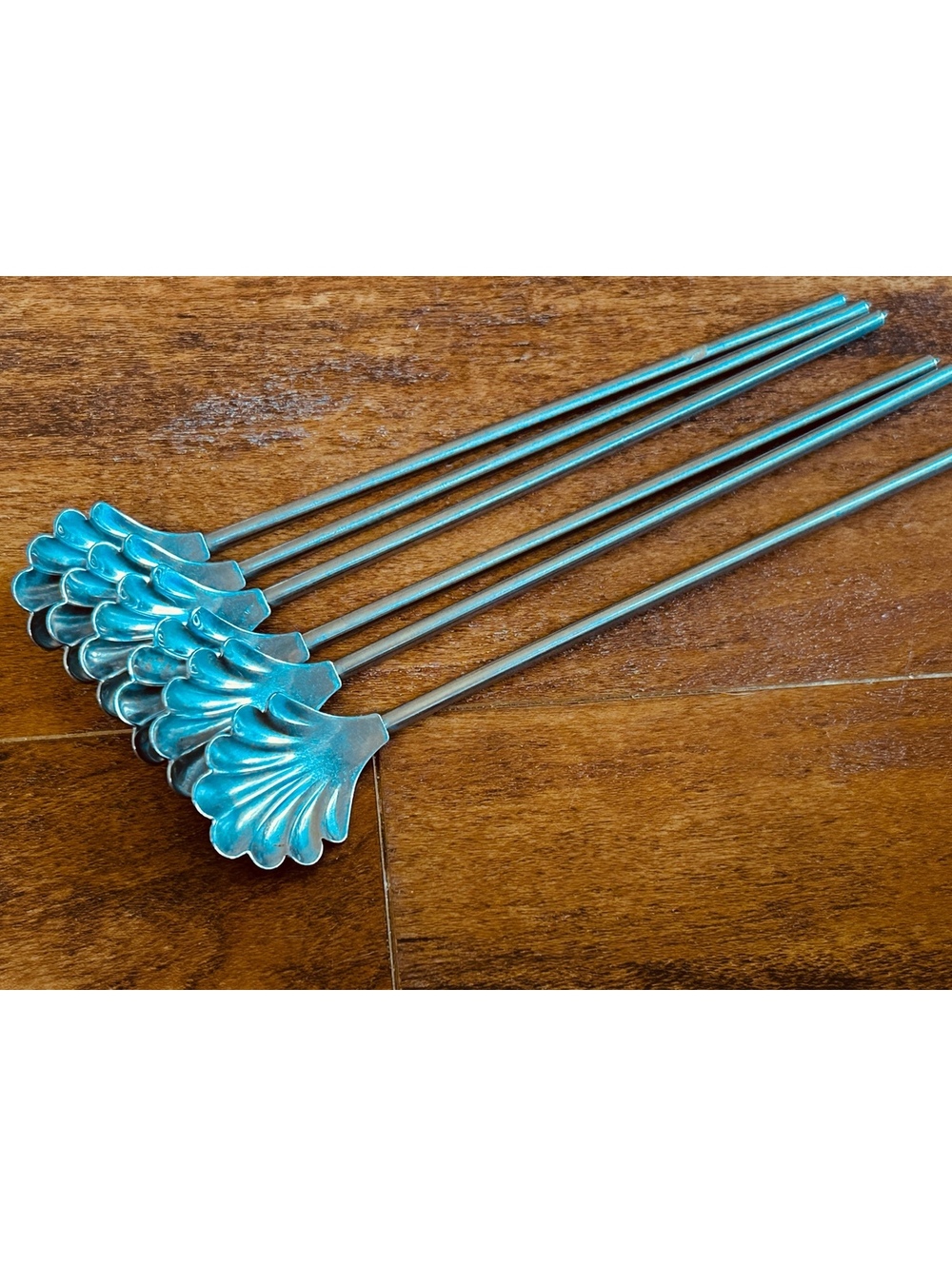 Vintage Silver Tone Shell Design Cocktail Stirring Sticks Set of 6